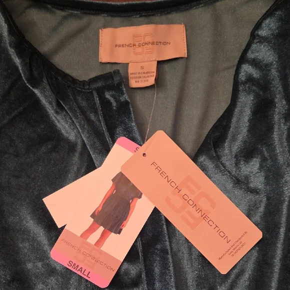 French Connection Teal Velvet Dress, With Pockets - Picture 4 of 11